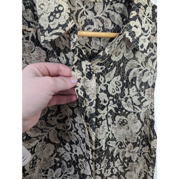 Lush Clothing Sleeveless Sheer Tunic Length Lacey Floral Button Down Top Size L - Picture 4 of 6